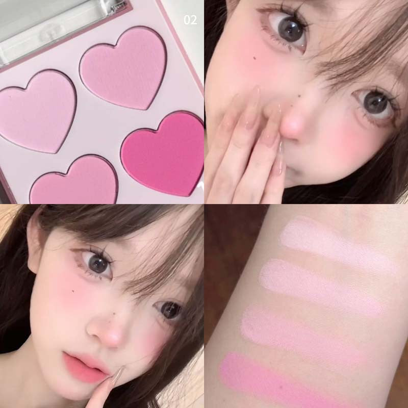 Heart-Shaped 4-Color Matte Blusher Palette Long Lasting Private Label Blush Compact