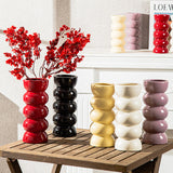 Nordic Style Purple Ceramic Long Neck Vase Threaded Fine Flower Vase for Living Room Decoration