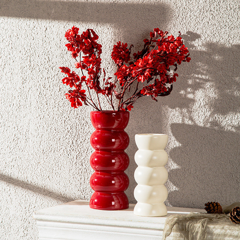 Nordic Style Purple Ceramic Long Neck Vase Threaded Fine Flower Vase for Living Room Decoration