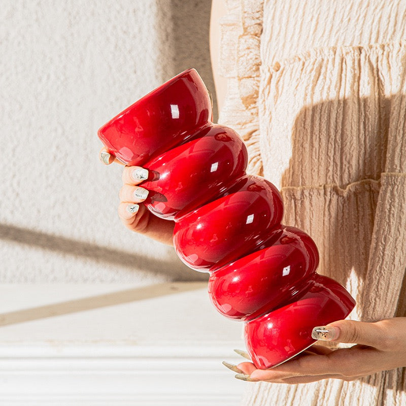 Nordic Style Purple Ceramic Long Neck Vase Threaded Fine Flower Vase for Living Room Decoration