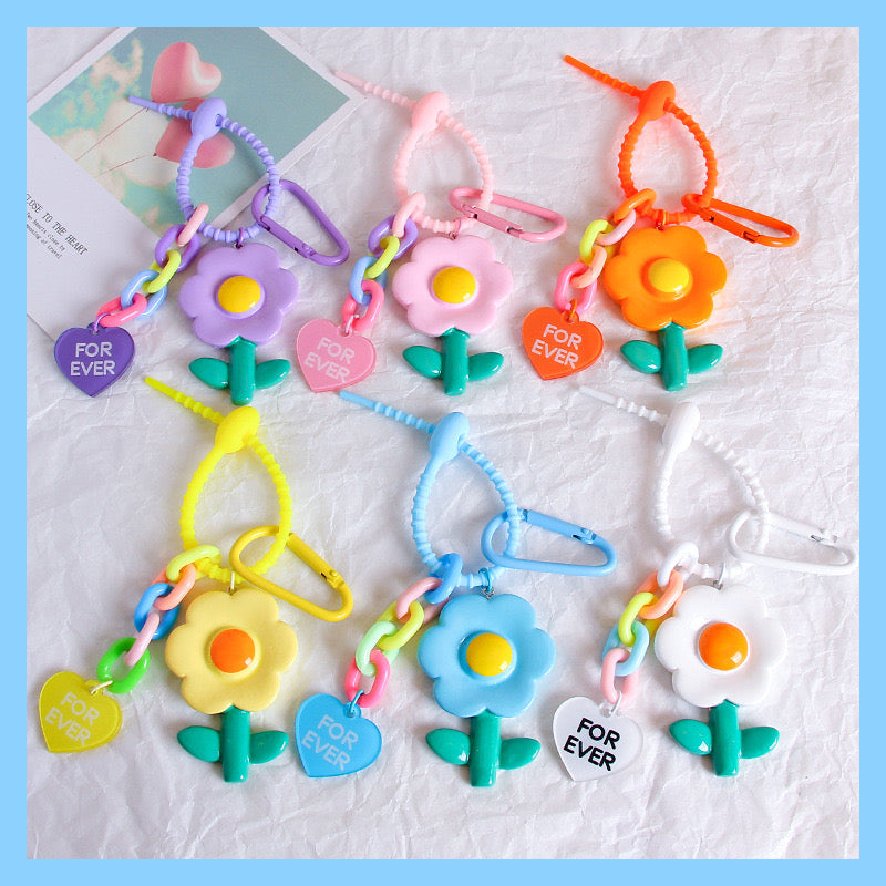 Candy Color Sunflower Keychain Cute Plastic Bag Pendant & Car Key Ring Accessory
