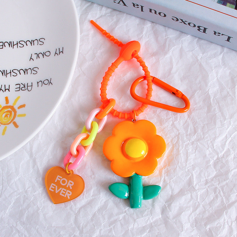 Candy Color Sunflower Keychain Cute Plastic Bag Pendant & Car Key Ring Accessory