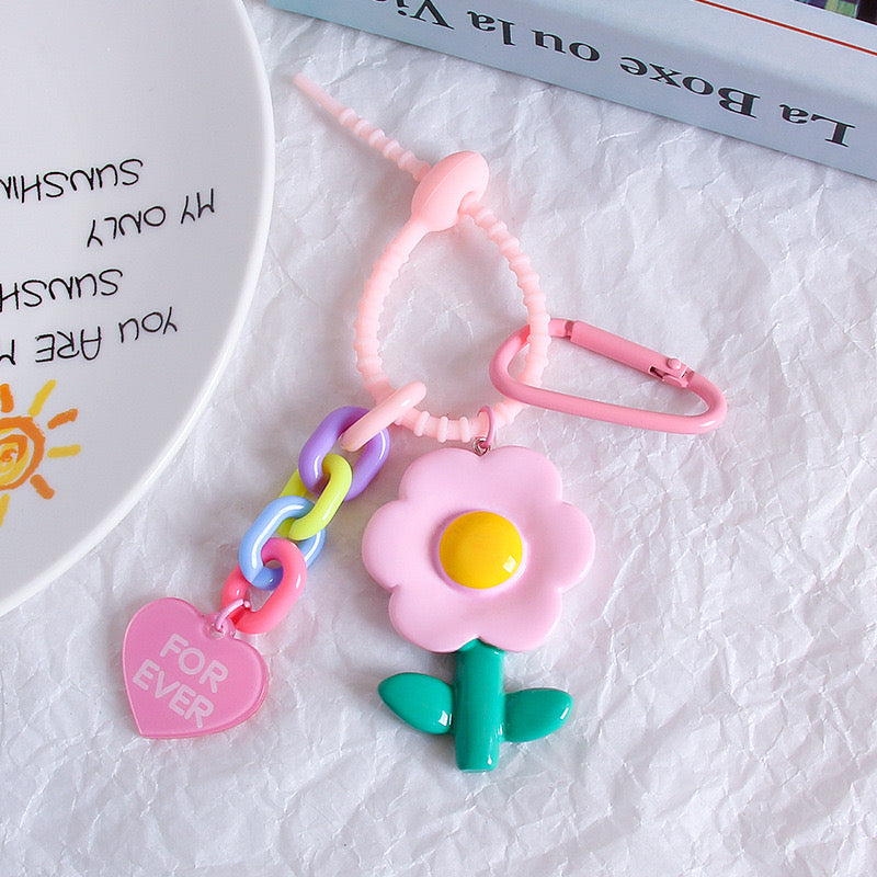 Candy Color Sunflower Keychain Cute Plastic Bag Pendant & Car Key Ring Accessory