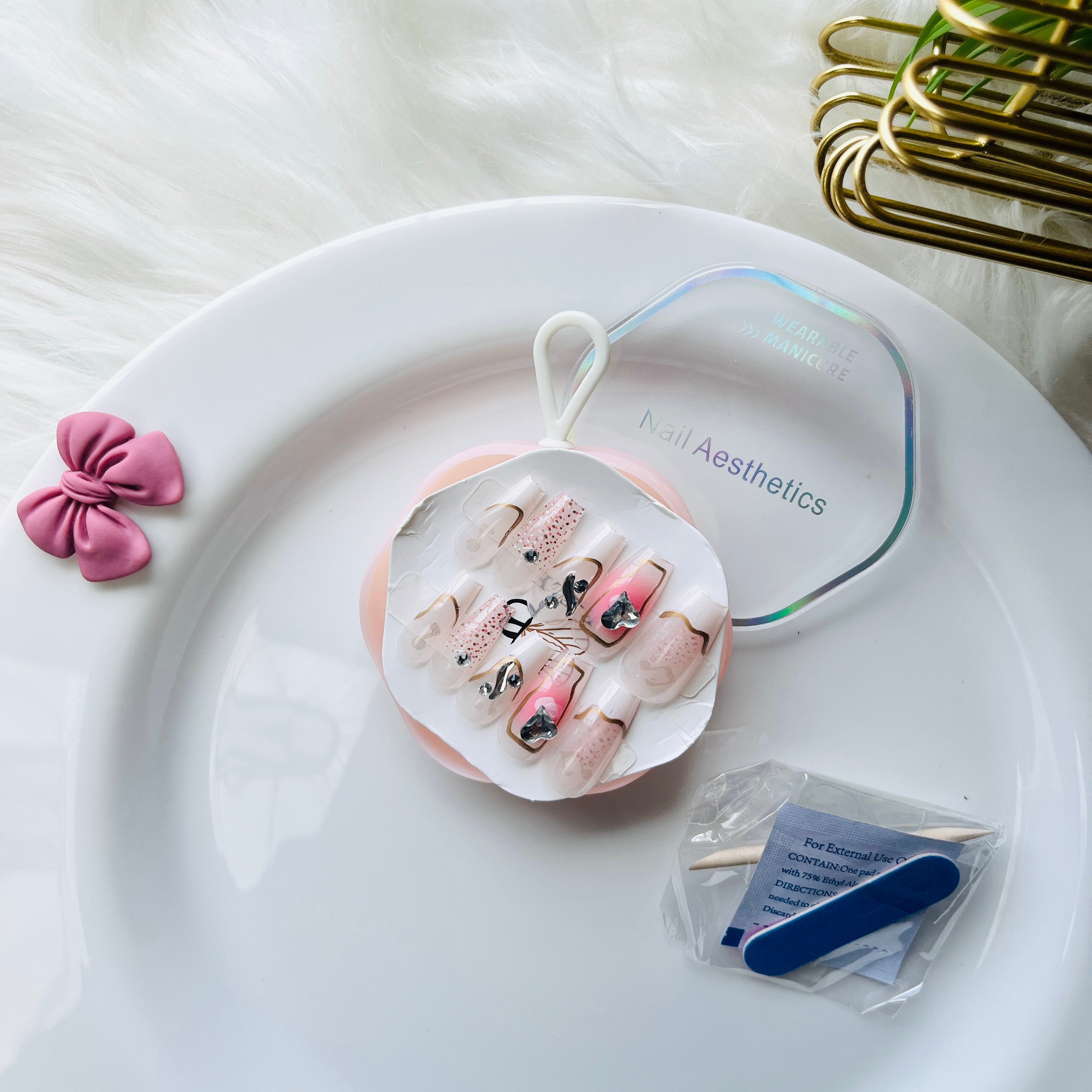 Glossy Ombre French Tip Press On Nails Rhinestone Acrylic Stick On Nails for Women & Girls