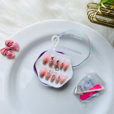 Glossy Ombre French Tip Press On Nails Rhinestone Acrylic Stick On Nails for Women & Girls