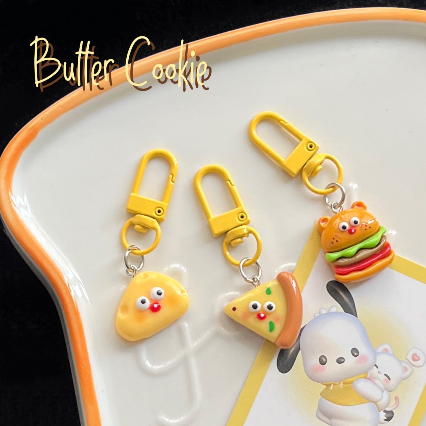 Cute Breakfast Food Keychain Toast, Banana & Plate Pendant Key Ring Lanyard Charm