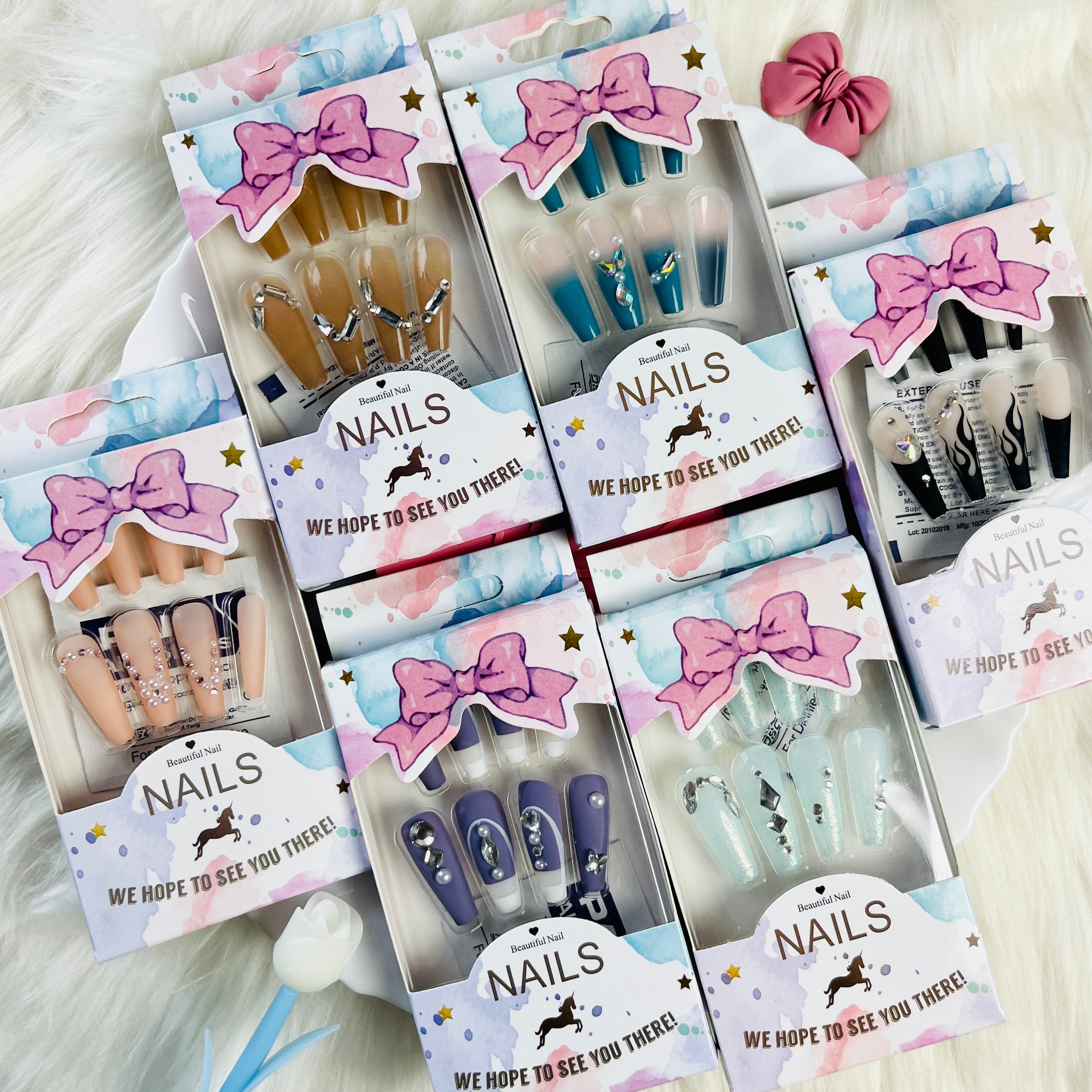 Rhinestone Accent Design Press On Nails Matte Coffin Shape