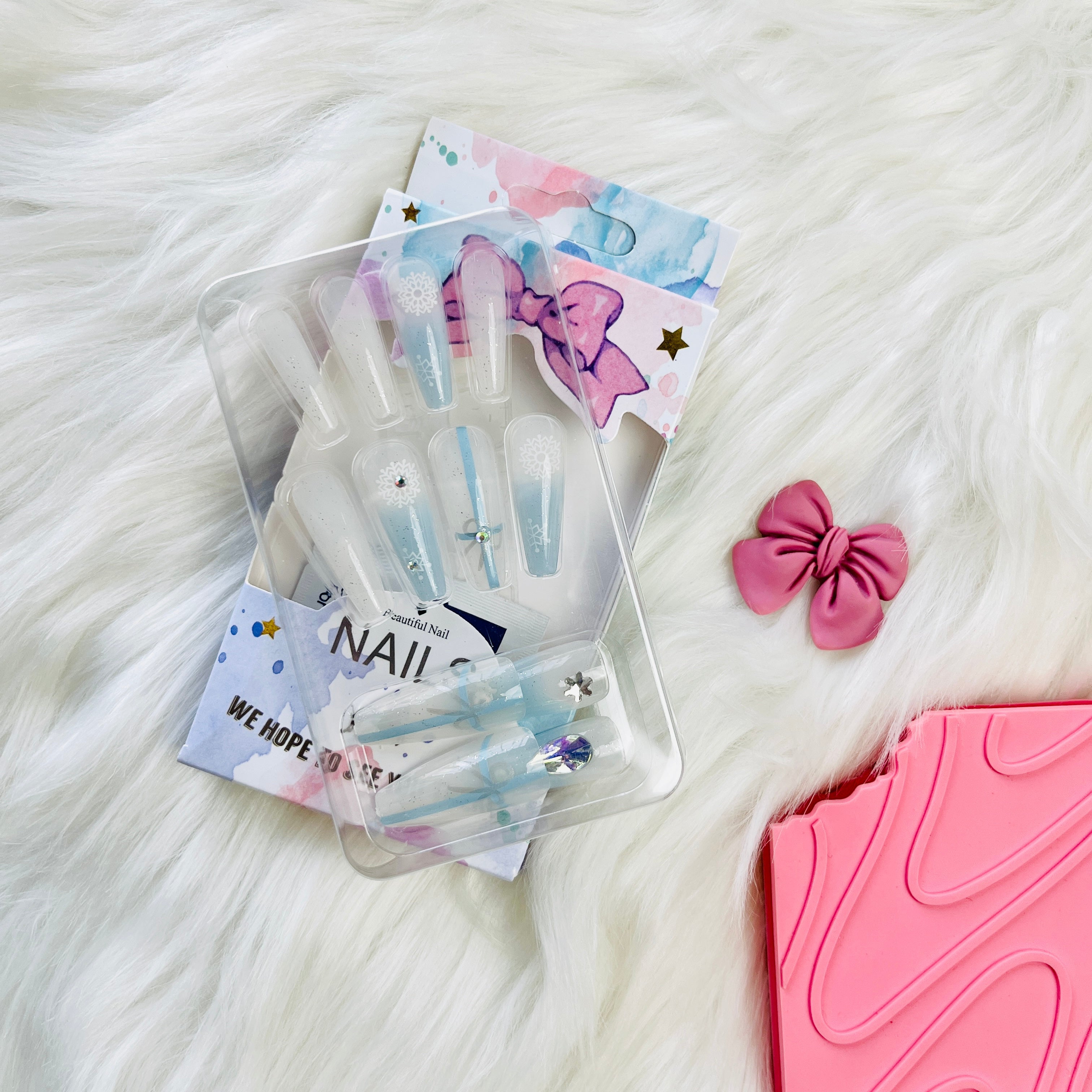 Rhinestone Accent Design Press On Nails Matte Coffin Shape