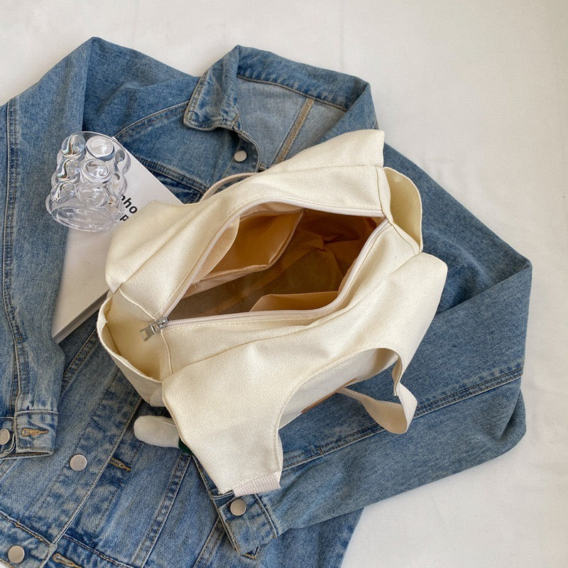 Trendy Cotton Canvas Shoulder Tote Bag Large Capacity Chest Bag for Students & Daily Use