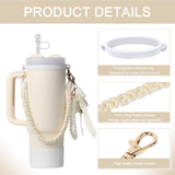 Stanley Cup Accessories Set Flower Straw Cap Butterfly Knot Pearl Chain Keychain Silicone Handle & Hanging Rope Aesthetic Cup Cover Kit