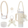 Stanley Cup Accessories Set Flower Straw Cap Butterfly Knot Pearl Chain Keychain Silicone Handle & Hanging Rope Aesthetic Cup Cover Kit
