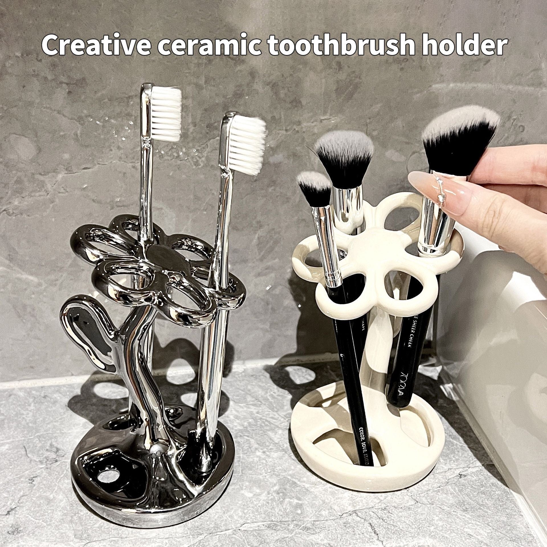 Ceramic Flower Toothbrush Holder Multifunctional Bathroom Organizer StandCompact & Stable Floral Sink Accessory