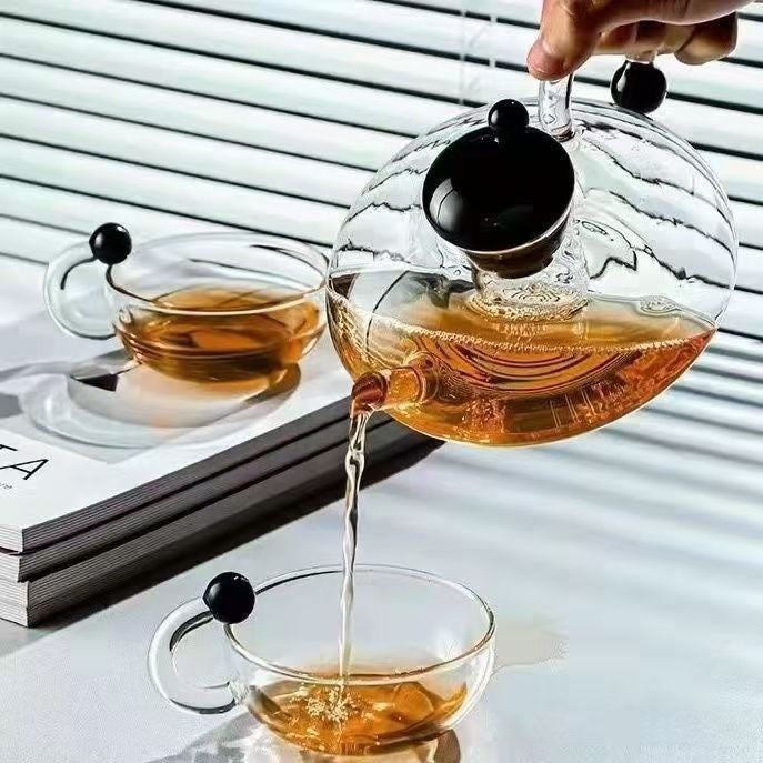 Scandinavian Borosilicate Glass Teapot Set Heat Resistant Teapot & Tea Cup Set Minimalist Luxury Tea Set for Home & Office