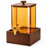 Luxury Glass Beverage Dispenser with Wooden Lid, Gold Tap & Wooden Stand 4.2L