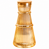 Luxury Ribbed Glass Water Carafe with Wooden Lid & Matching Glass
