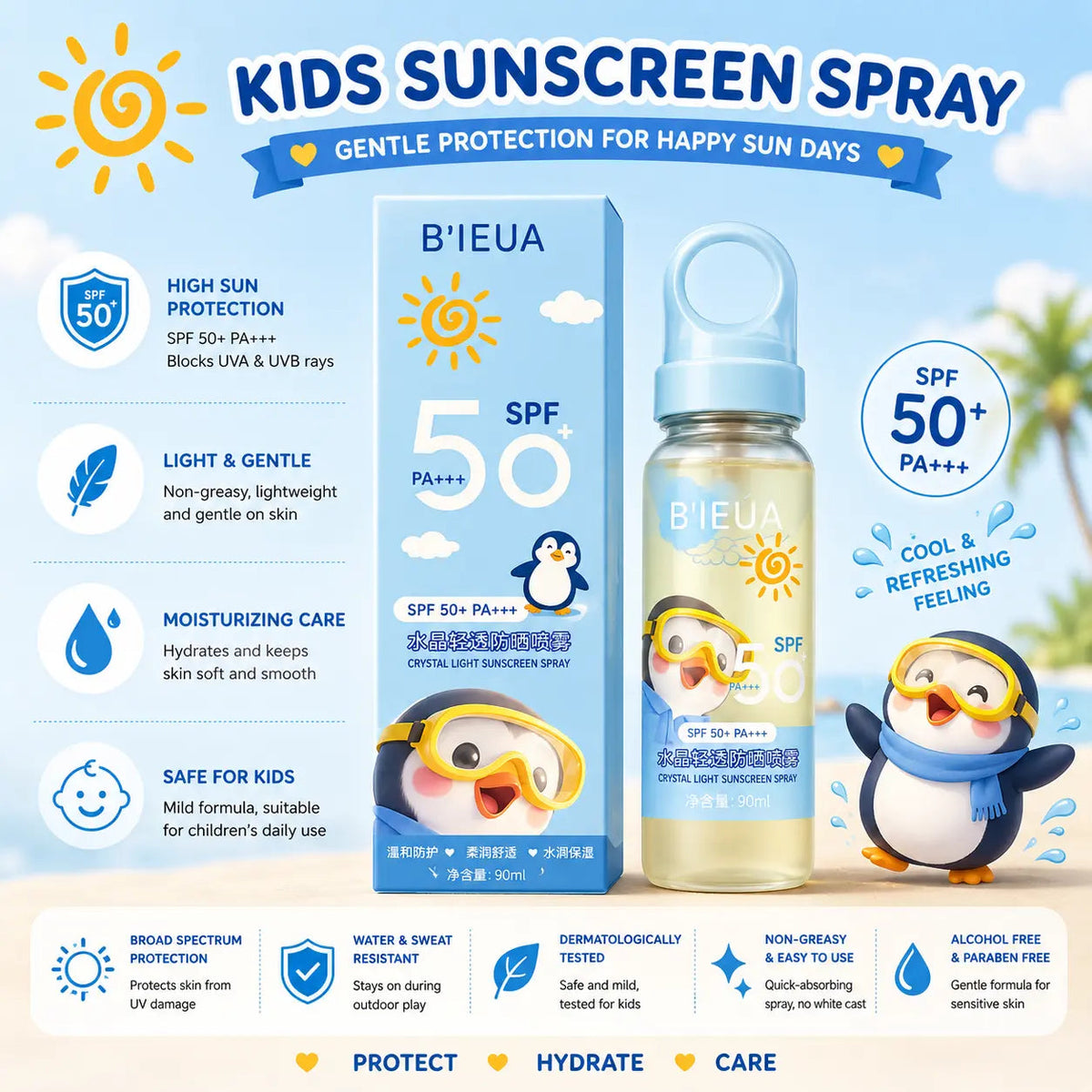 Kids Sunscreen Spray SPF 50+ PA+++ Gentle UV Protection (90ml)
