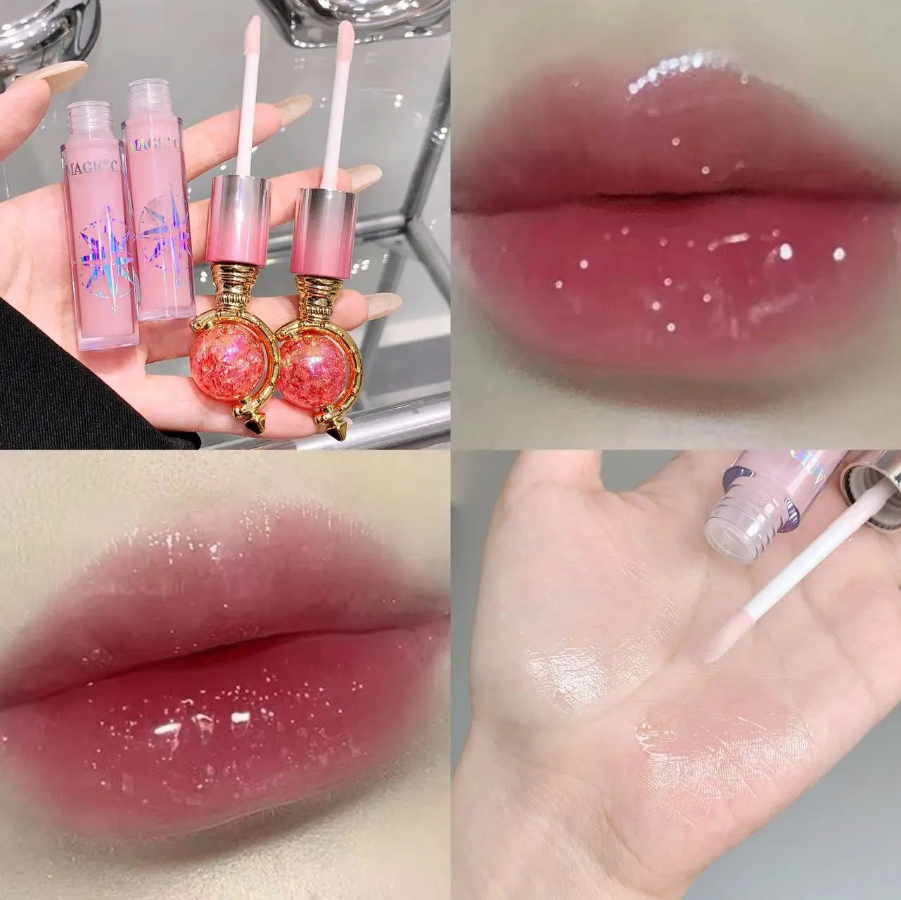Magic Crystal Wand Lip Gloss Hydrating Plumping Shine Gloss with Glitter Tint for Women SparkelsSparkels