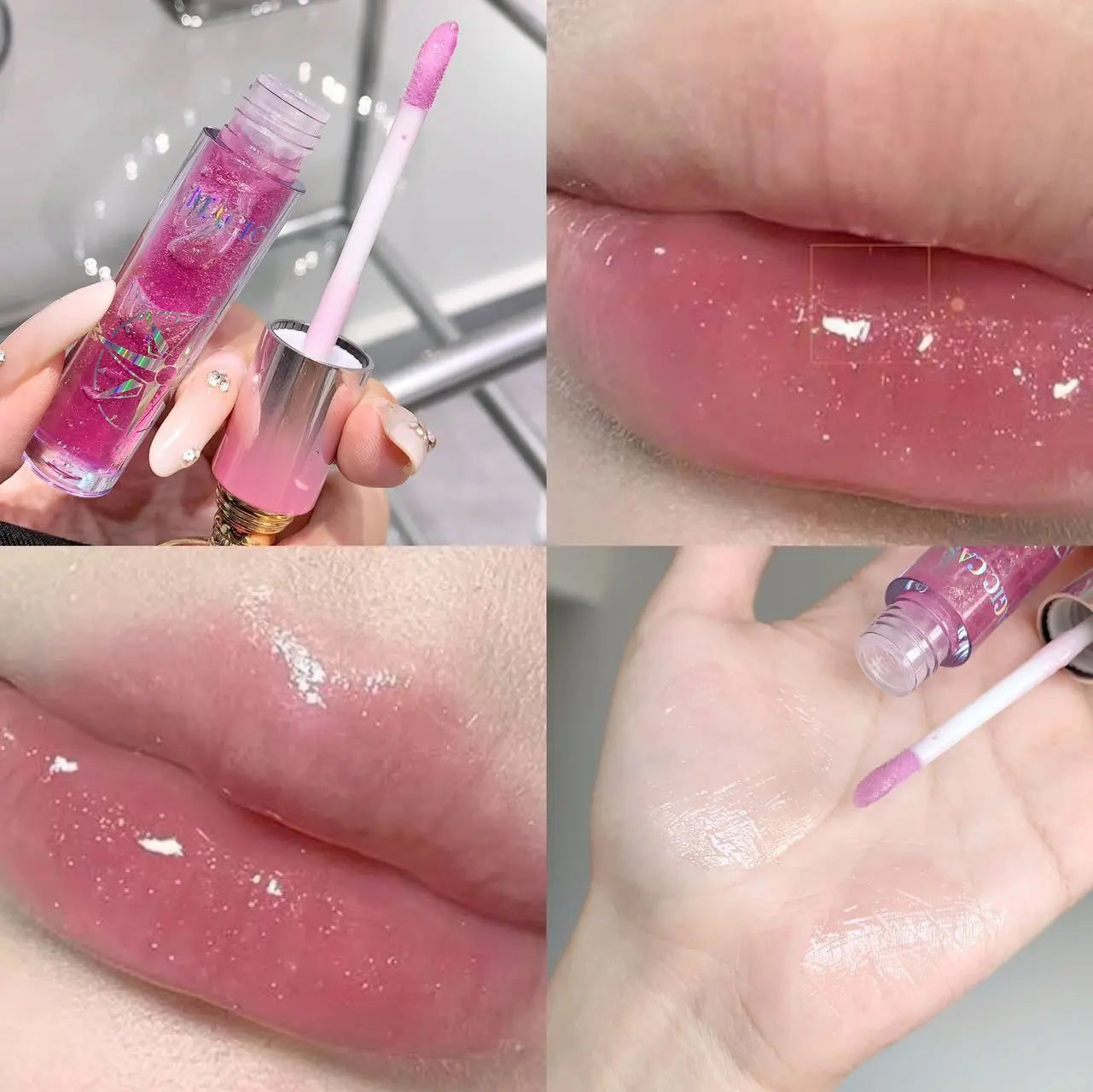 Magic Crystal Wand Lip Gloss Hydrating Plumping Shine Gloss with Glitter Tint for Women SparkelsSparkels