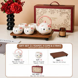 Cute Cat Ceramic Tea Set with Teapot & 4 Cups Gift Box Set