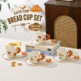 Cute Bread Ceramic Mug & Snack Plate Set Croissant Handle Coffee Cup