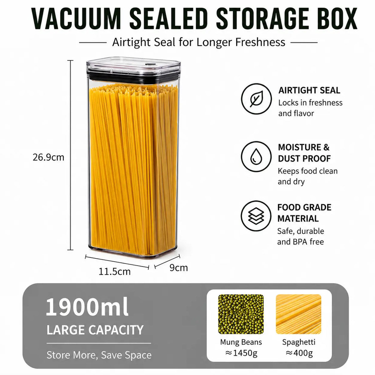 Vacuum Airtight Food Storage Container Multiple Sizes