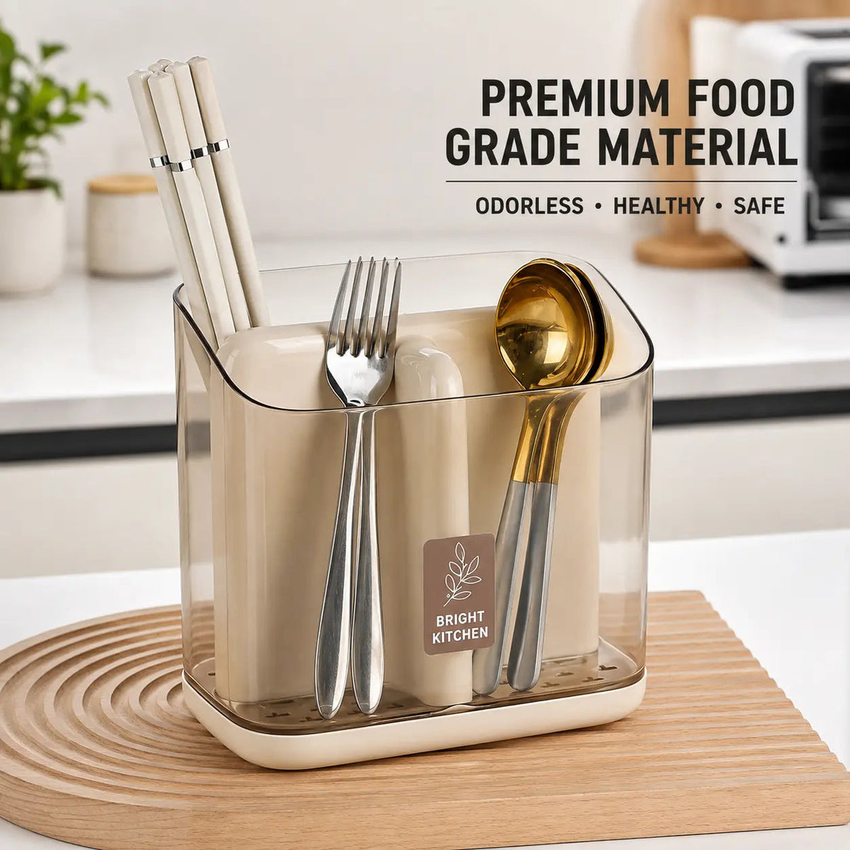 Multi-Compartment Kitchen Cutlery Organizer with Drainage Tray