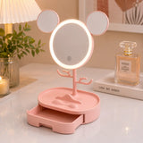 LED Mickey Ear Makeup Mirror with Jewelry Organizer & Storage Drawer