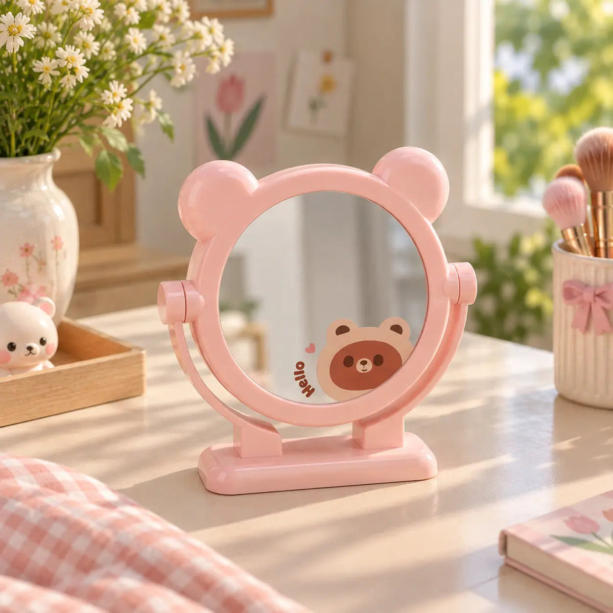 Cute Bear Ear Cartoon Rotating Vanity Mirror