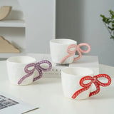 Cute 3D Bow Handle Ribbon Charm Ceramic Mug