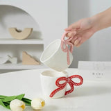Cute 3D Bow Handle Ribbon Charm Ceramic Mug