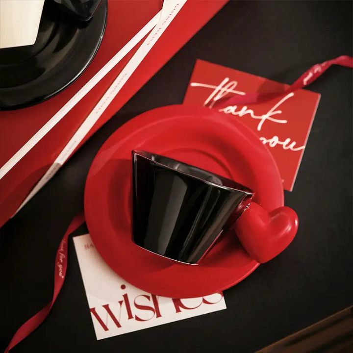 Elegant Heart Handle Ceramic Cup & Saucer Set Without Spoon