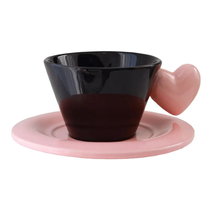 Elegant Heart Handle Ceramic Cup & Saucer Set Without Spoon