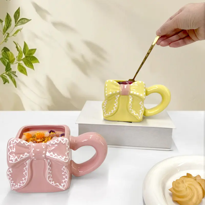 Cute 3D Ribbon Square Bow Ceramic Mug