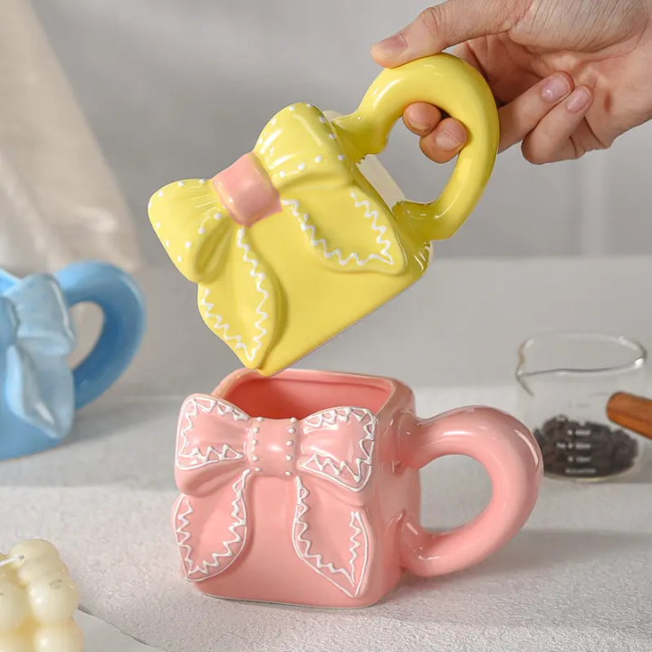 Cute 3D Ribbon Square Bow Ceramic Mug