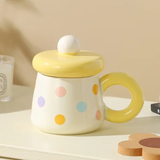Cute Pastel Polka Dot Ceramic Mug with Lid
