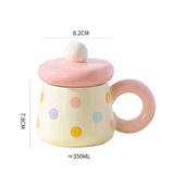 Cute Pastel Polka Dot Ceramic Mug with Lid