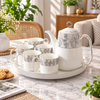 Luxury White & Silver Leaf Design Ceramic Tea Set with Cups & Serving Tray