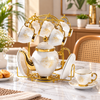 Luxury White & Gold Floral Ceramic Tea Set with 6 Cups, Saucers & Golden Stand 14 Pcs