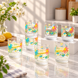 Pack Of 6 Colorful Floral Printed Glass