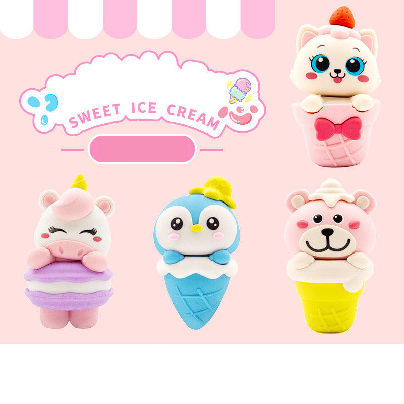 Cute Animal Ice Cream Eraser Cartoon Ice Cream Shaped Rubber Eraser for Kids & Students
