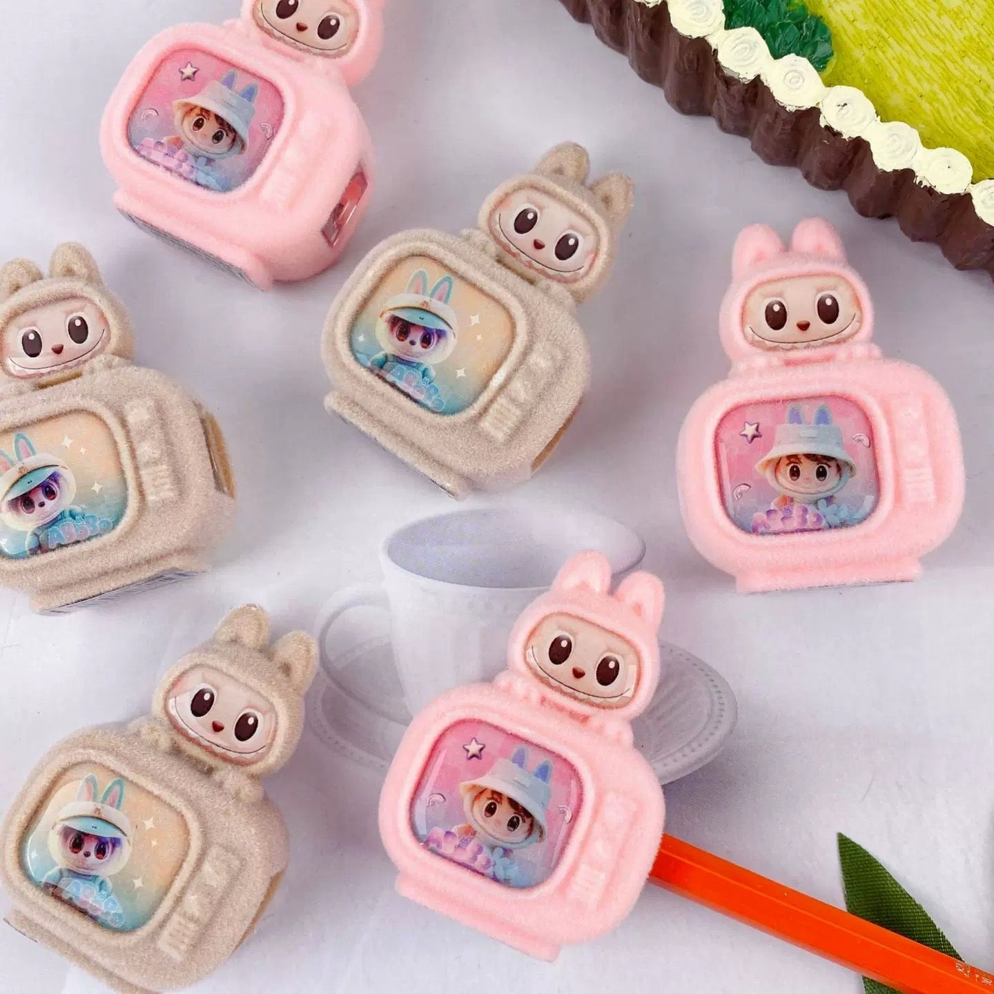 Cute Fuzzy Cartoon TV Pencil Sharpener Kawaii Soft Plush Texture Sharpener for Kids & Students
