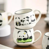 Cute Panda Ceramic Beverage Dispenser Set with 4 Mugs & Stand