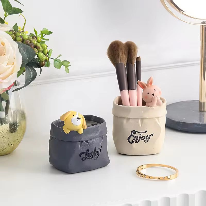 Kawaii Pen Holder Creative Paper Bag Flower Pot Makeup Storage Holder