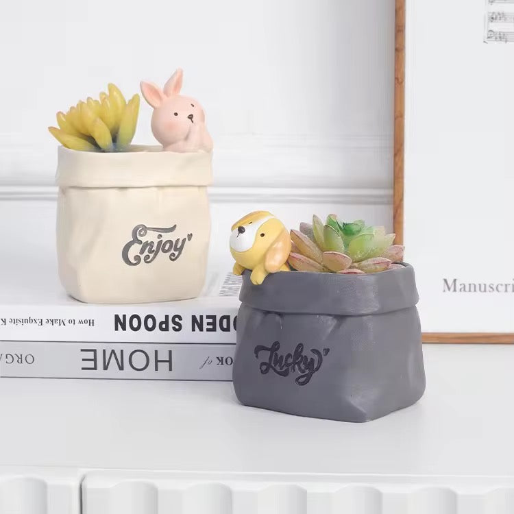 Kawaii Pen Holder Creative Paper Bag Flower Pot Makeup Storage Holder