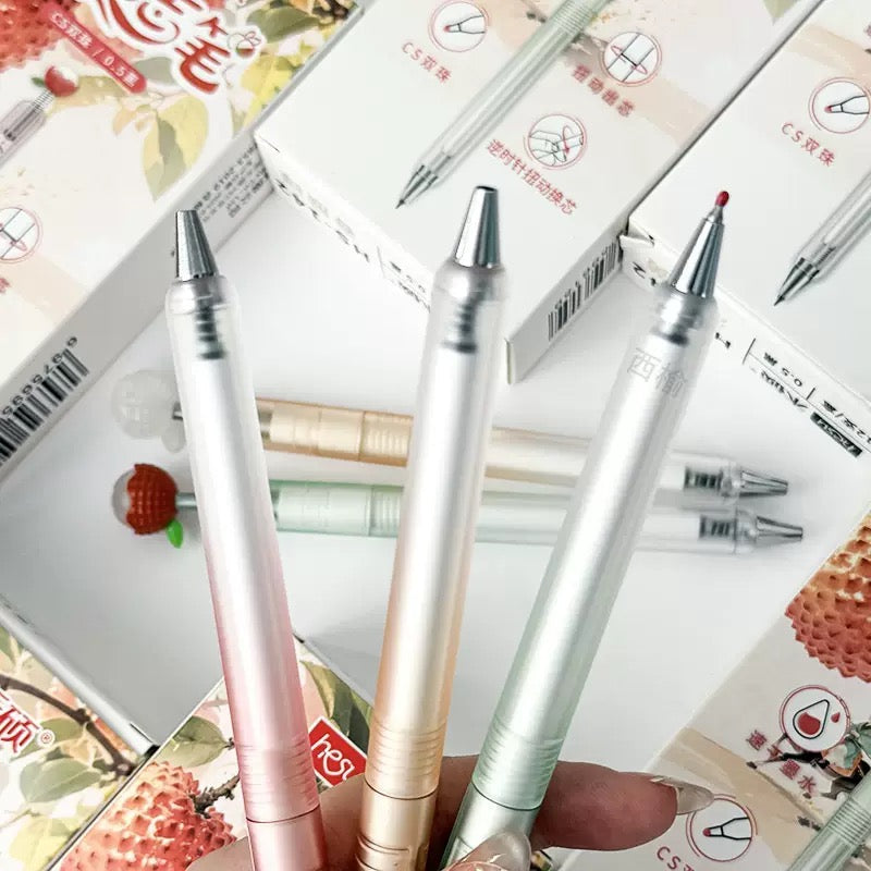 Kawaii Strawberry Bounce Gel Pen 0.5mm Black Ink Cute Spring-Top Pen