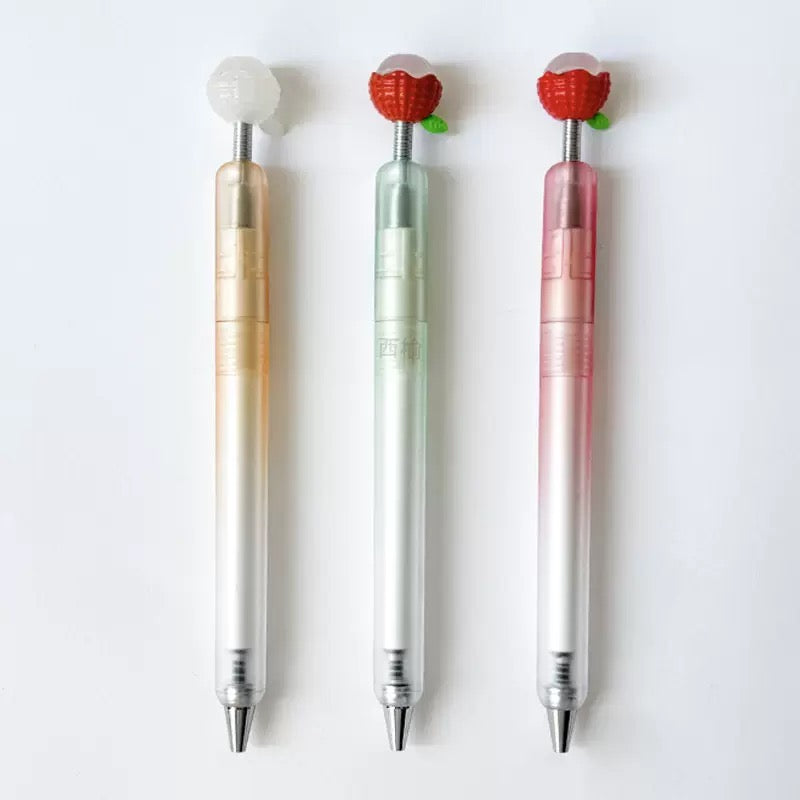 Kawaii Strawberry Bounce Gel Pen 0.5mm Black Ink Cute Spring-Top Pen