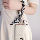 Silk Scarf & Gold Chain Phone Lanyard Wristlet Elegant Bow Ribbon Keyring & Bag Charm (Random Design)