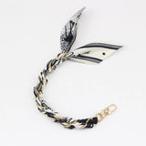 Silk Scarf & Gold Chain Phone Lanyard Wristlet Elegant Bow Ribbon Keyring & Bag Charm (Random Design)