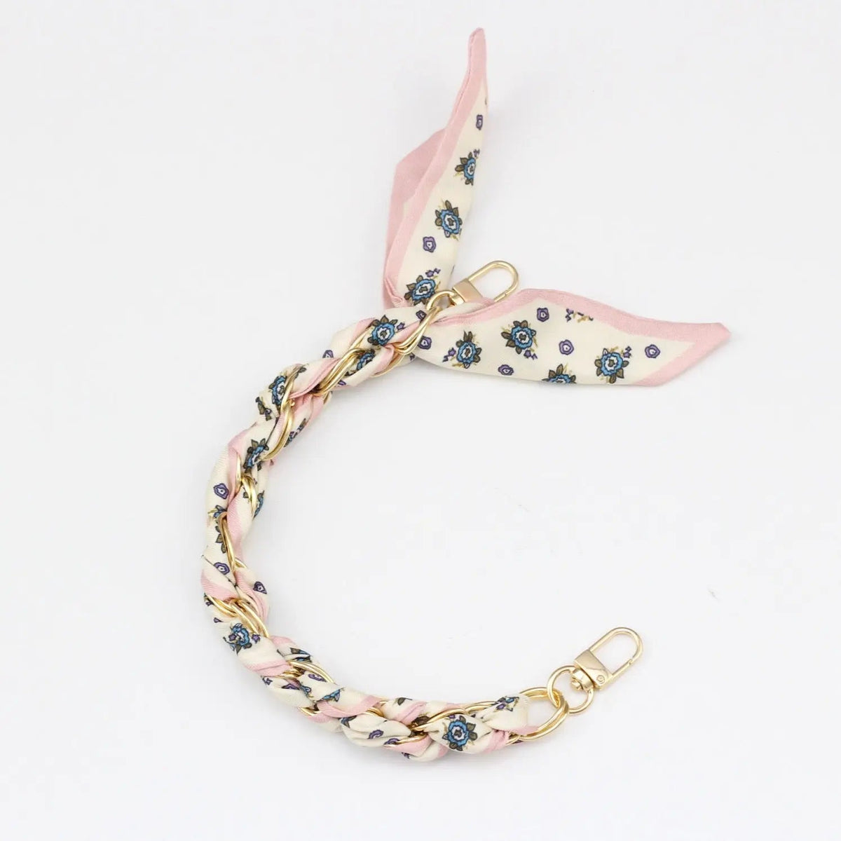 Silk Scarf & Gold Chain Phone Lanyard Wristlet Elegant Bow Ribbon Keyring & Bag Charm (Random Design)