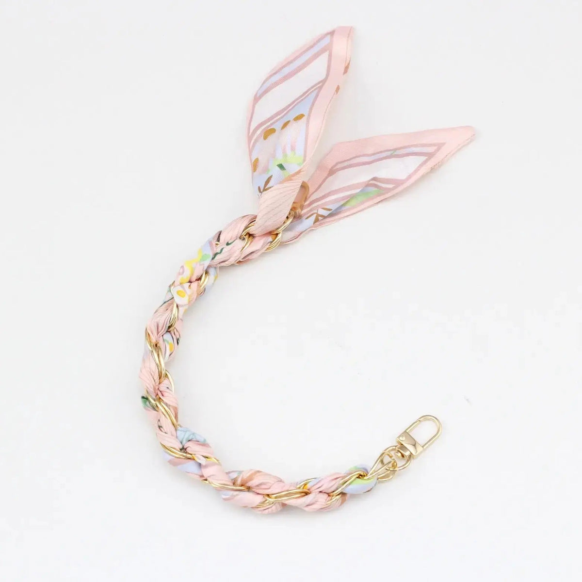 Silk Scarf & Gold Chain Phone Lanyard Wristlet Elegant Bow Ribbon Keyring & Bag Charm (Random Design) SparkelsSparkels